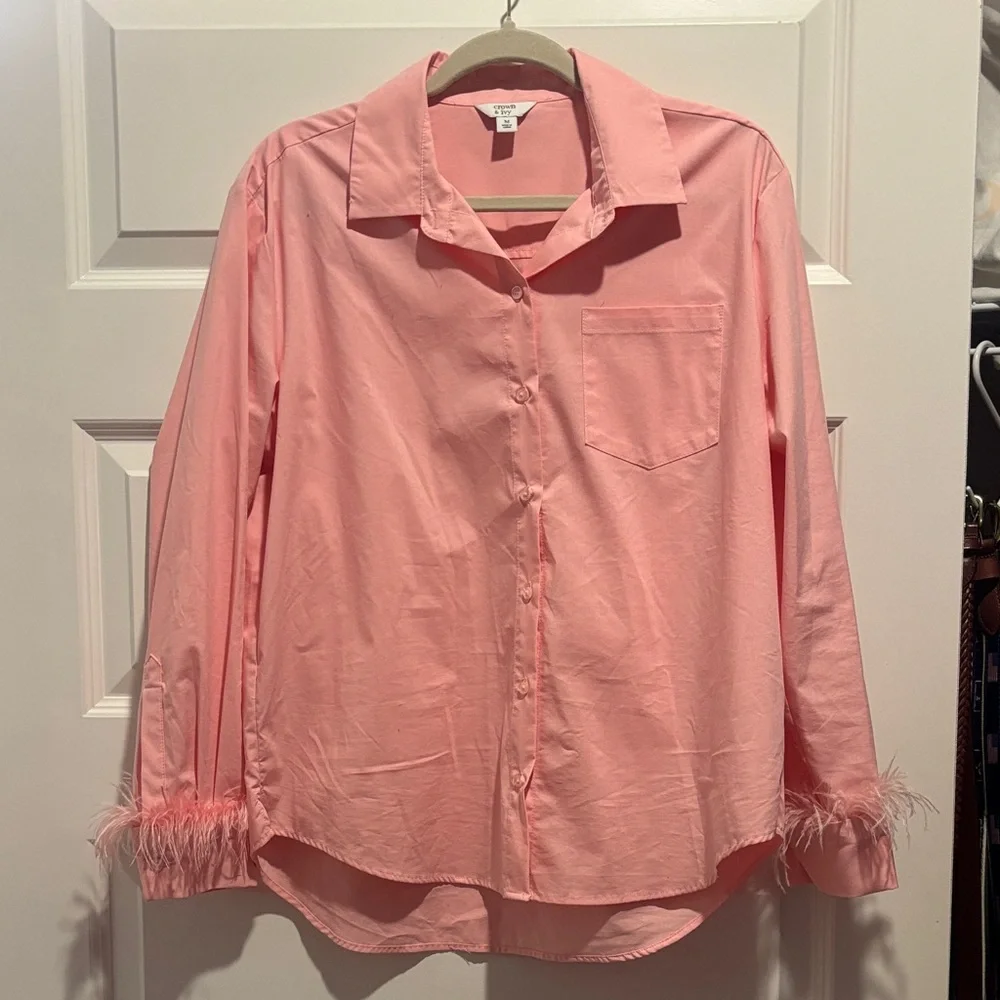 Pink feather button down - Picture 1 of 5